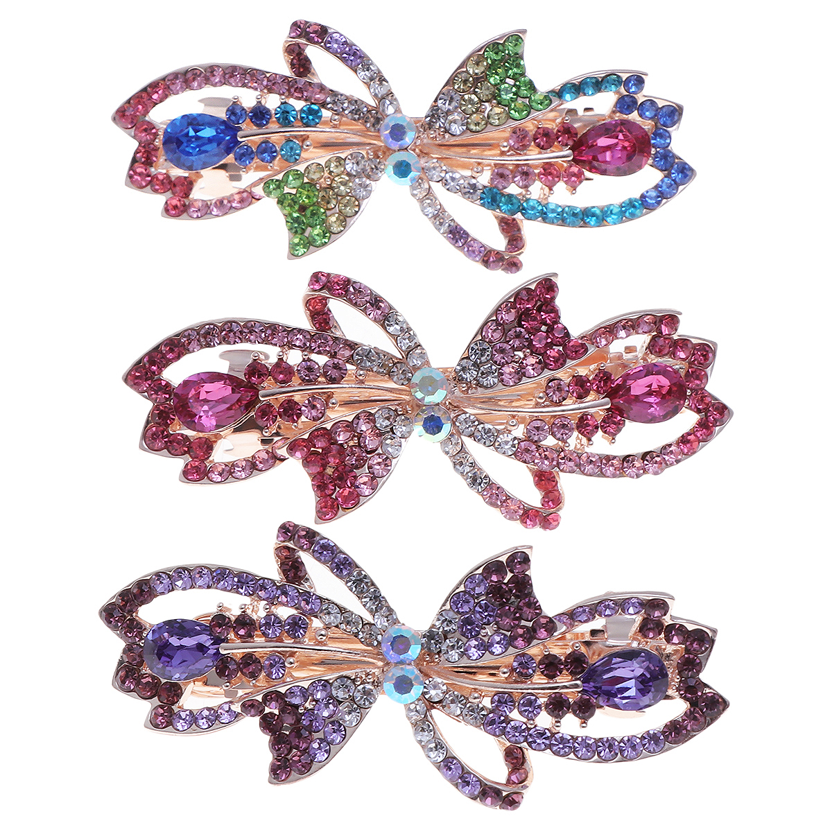 3pcs Crystal Rhinestone Hair Clips Shiny Flower Hair Barrettes Elegant