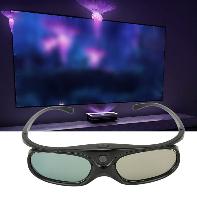 3D Active Shutter Glasses, 144Hz Refresh Rate USB Rechargeable DLP Link Projector Glasses for Office