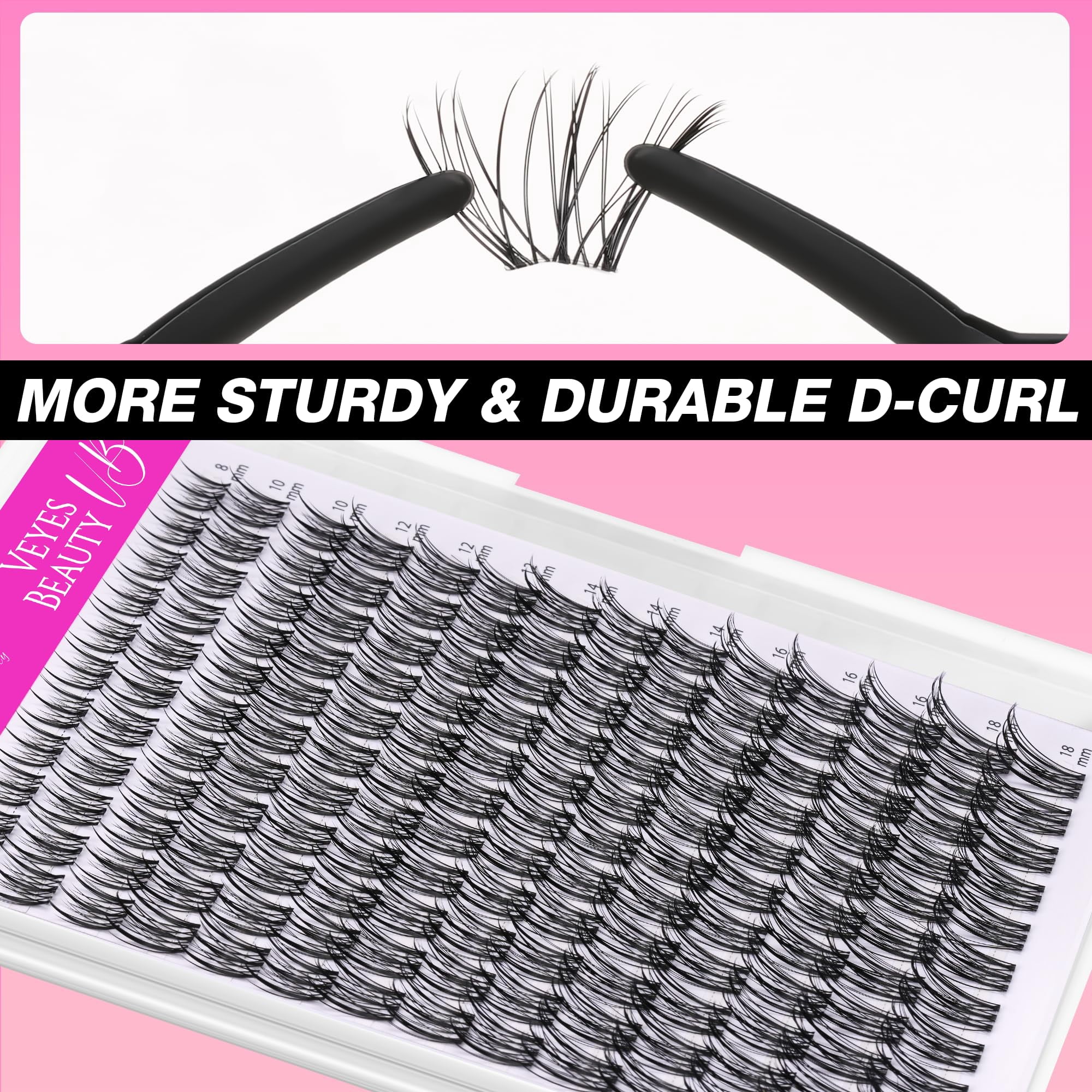 VEYESBEAUTY Flutter Lash Clusters 154pcs, Long Fluttery Individual Lashes with Invisible Band, False Eyelash Reusable up to 7 Days Lash Tray