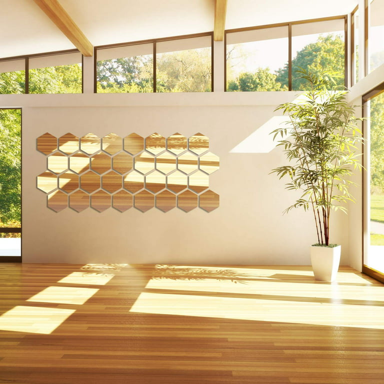 3D Hexagon Acrylic Mirror Wall Stickers Art Wall Decor Living Room Mirrored  🔥