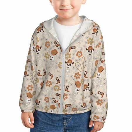 

Vsdgher Dancing Cowboy Skeleton Kids Sun Protection Hoodie with Zip Rash Guard Tops Children s Long Sleeve Sun Protection Clothing - 4 Years