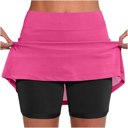 ZQGJB Elastic Yoga Culottes for Women Color Patchwork Printed Mini Skirt Athletic Inner Shorts with Pockets Lightweight High Waist Skinny Joggers 2024 Hot Pink#01 XXXL