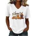 thumbnail image 2 of Jsaierl Halloween Shirts for Women Cute Pumpkin Print Tees Vintage Work V Neck T-Shirts Short Sleeve Holiday Blouse Tops Halloween Costumes,Sizes S-2XL, 2 of 5