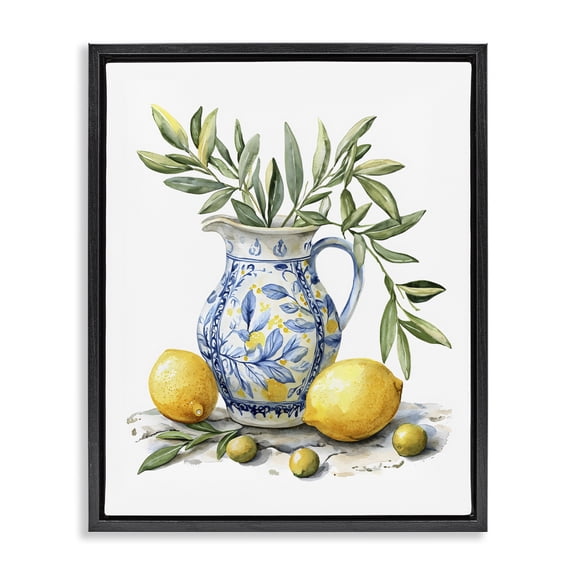 Stupell Industries Lemon & Olive Branch Still Life Black Framed Floater Canvas Wall Art, design by LSR Design Studio