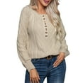 thumbnail image 2 of Oversized Sweater 90s Vintage Knitted Sweater for Women Long Sleeve Cable Knit Crewneck Pullover Tops Plus Size Apricot M, 2 of 10