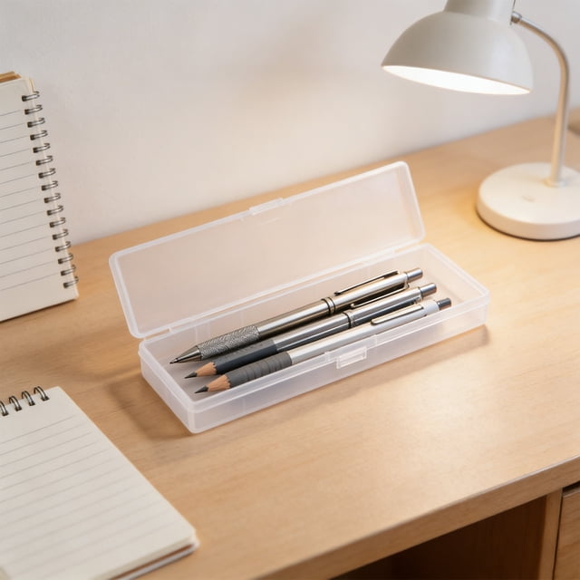 BUTASY Plastic Pencil Case, Large Capacity Clear Pencil Box, Stackable Pen Storage Organizer for Office, College & Classroom Supplies