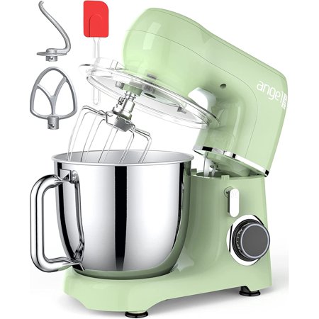 

Angel Electric Stand Mixer 5.5 Quarts Dough Hook Flat Beater Wire Whisk Attachments 10+P Speeds with Splash Guard Yellow with DIY STICKERS
