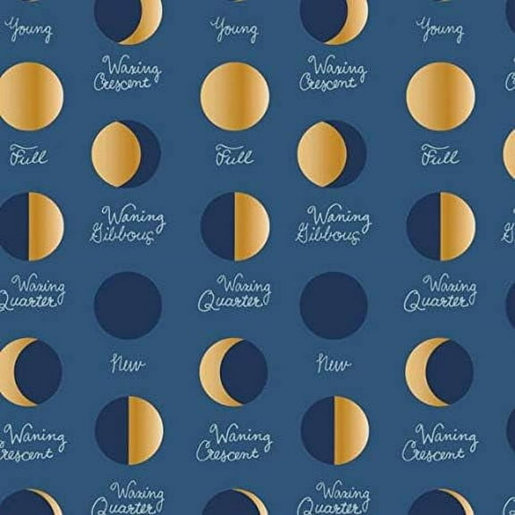 Camelot Fabrics Moroccan Nights Collection Lunar Phases Moon Blue 100% Cotton Fabric sold by the yard