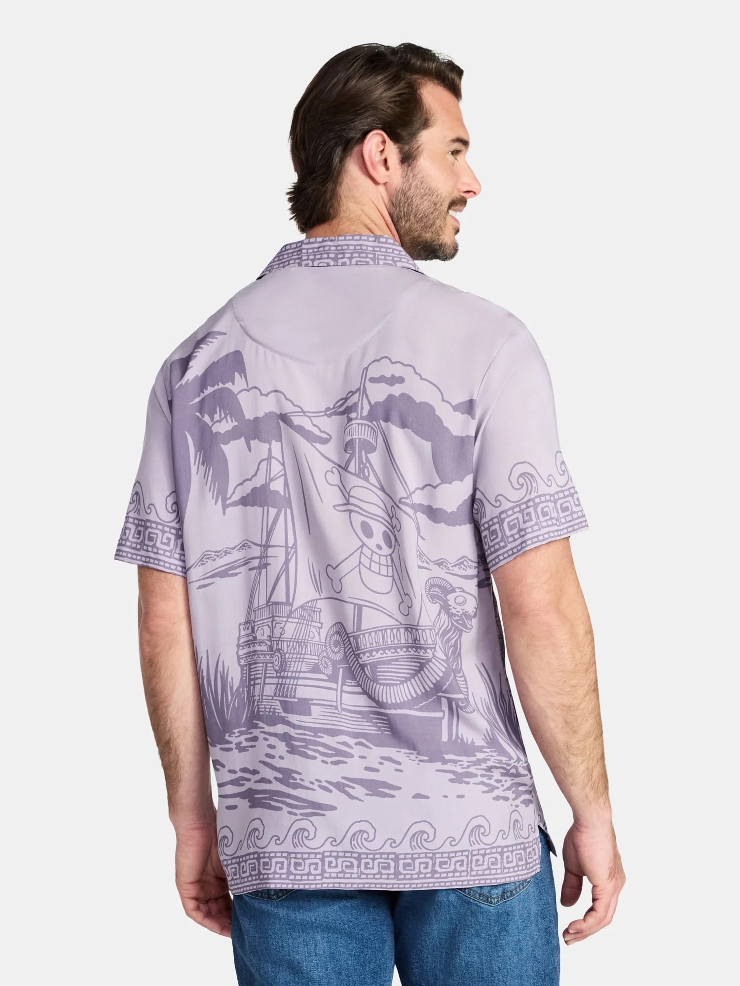 One Piece, Men's & Big Men's Graphic Button-Up Shirt, Straw Hats, Sizes XS-3XL