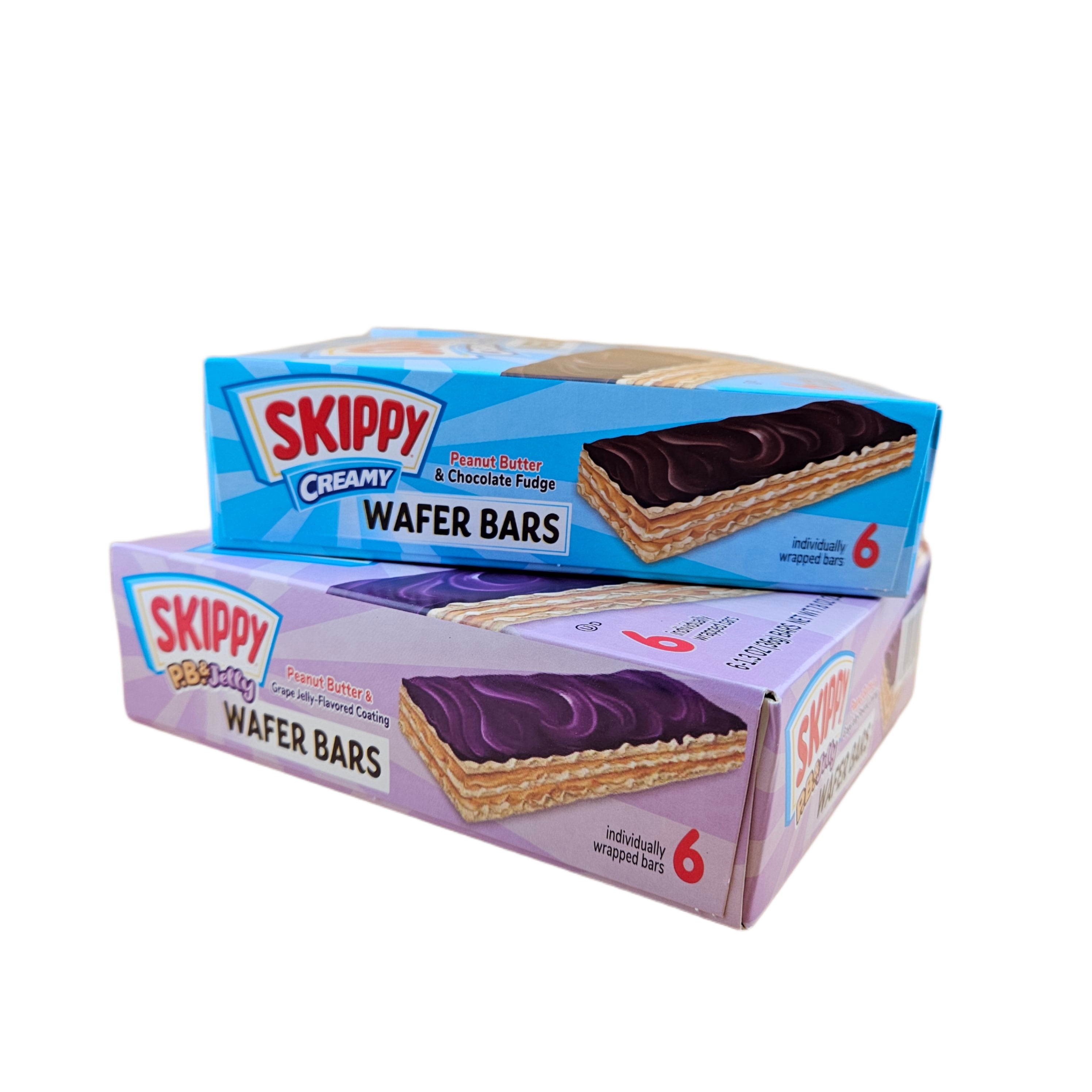 SKIPPY Creamy Peanut Butter And Chocolate Fudge Wafer Snack Bar, 7.8 oz and Peanut Butter And Grape Jelly Coated 7.8 oz