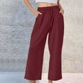 thumbnail image 2 of Bovemsi Linen Pants Women Pure Cotton And Linen Wide Leg Pants Casual Baggy Elastic Waistband With Pockets Fashionable Hiking Pants, 2 of 9
