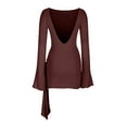 thumbnail image 4 of cfhntfmh Robes à Manches Longues pour Femmes Robe Mini Élégante Col Rond Automne Extensible Côté Cordon de Serrage Robe T-Shirts Moulante, 4 of 5