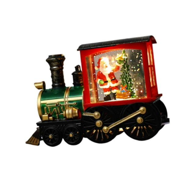 Adorno navideño, regalo de Navidad, escultura de tren, decoración, figura, globo de nieve, tren navideño, decoración para escritorio, oficina, gabinete Papá Noel rojo
