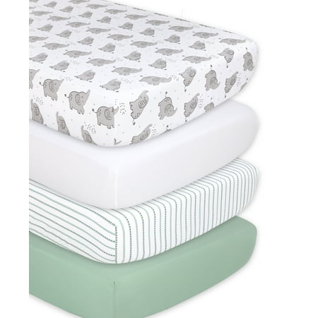 UPC: 0841297188855 | The Peanutshell Fitted Crib Sheets for Baby Boys or Baby Girls 4 Pack Set Grey and White Elephant Microfiber