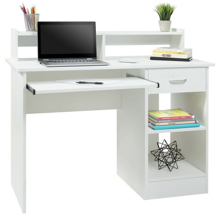 Girl Desk Accessories Best Choice Products Commercial Home Computer Laptop Work Station Desk Table w/ Removable Shelf Divider, Open Back for Home, College, Office - White ()