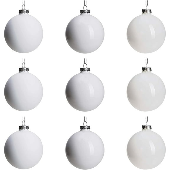 White Glass Christmas Ornaments, Set of 9, 3' Hanging Christmas Baubles for Xmas Tree Decoration, Wedding Party Gift