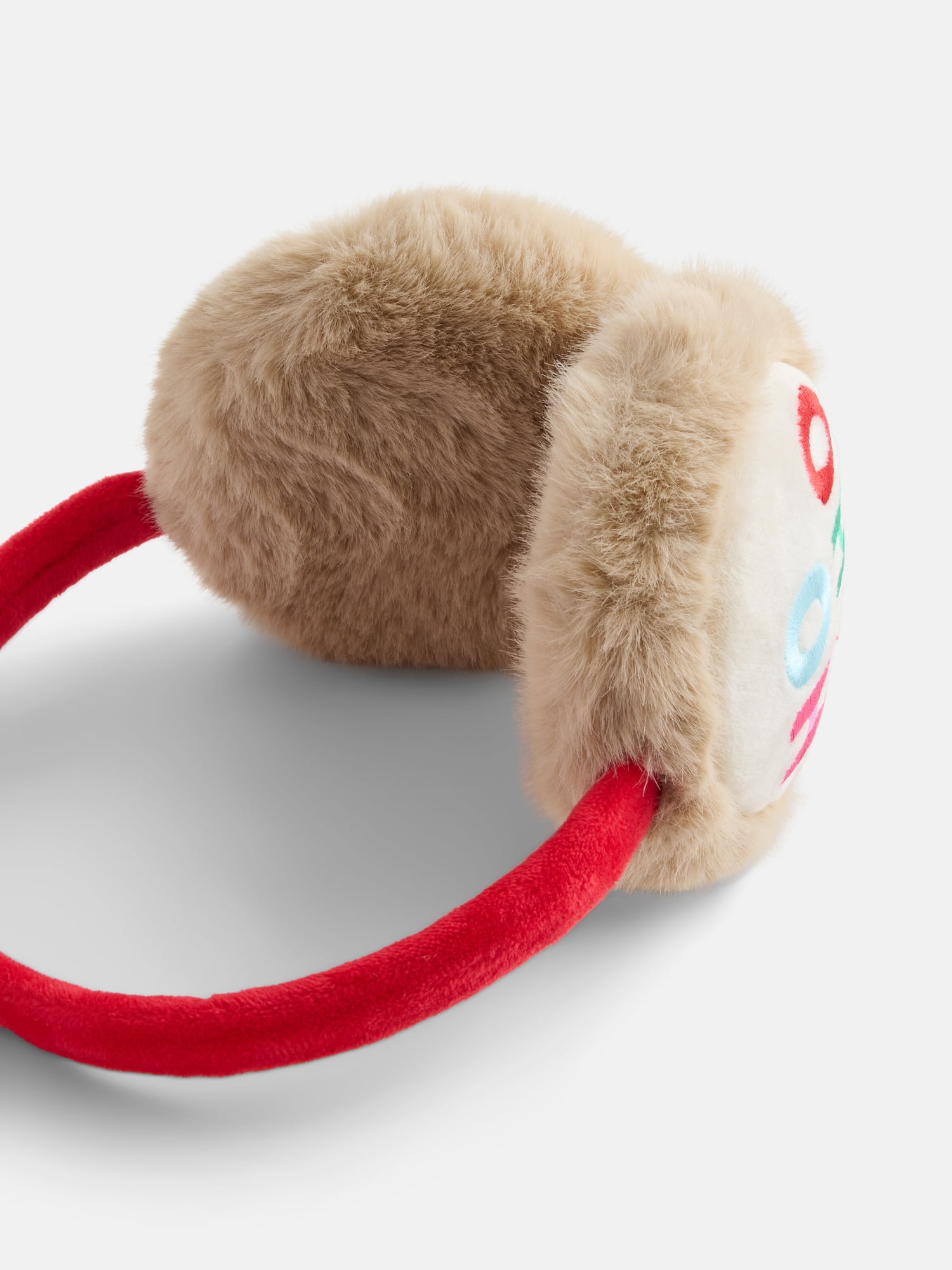 Holiday Time Women's Faux Fur Ho Ho Ho Earmuffs, Oatmeal