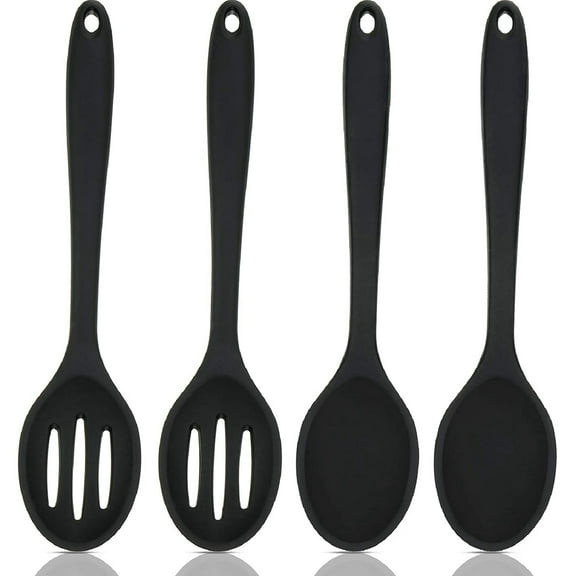 Nvzi 4 Pieces Silicone Nonstick Mixing and Slotted Spoons Set for Kitchen Baking Stirring Draining Tools