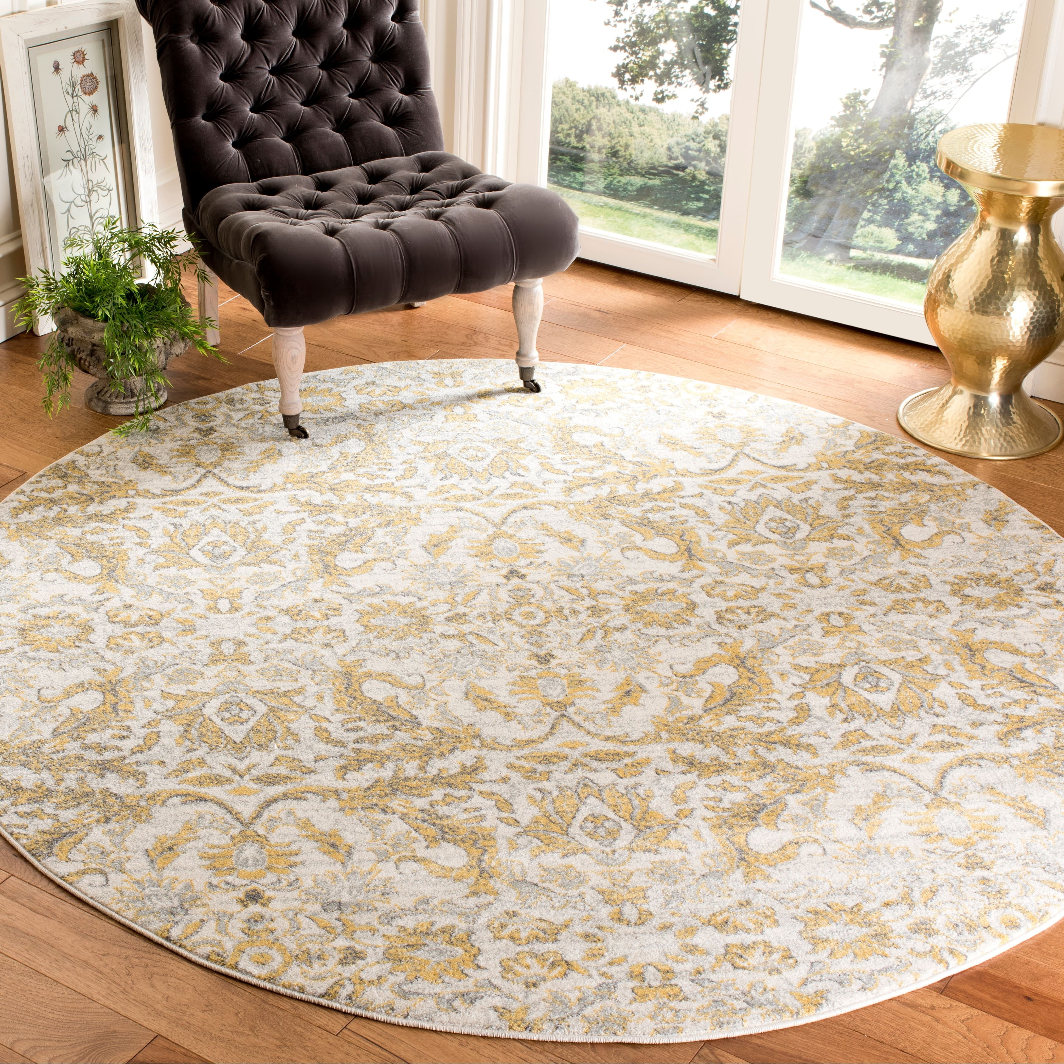 SAFAVIEH Evoke Ksenija Floral Vines Area Rug, Ivory/Blue, 5'1" x 7'6"