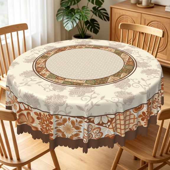 Bohemian Floral Round Tablecloth,60 Inch,Stain‑Resistant Table Cover for Farmhouse Dining Room Decor