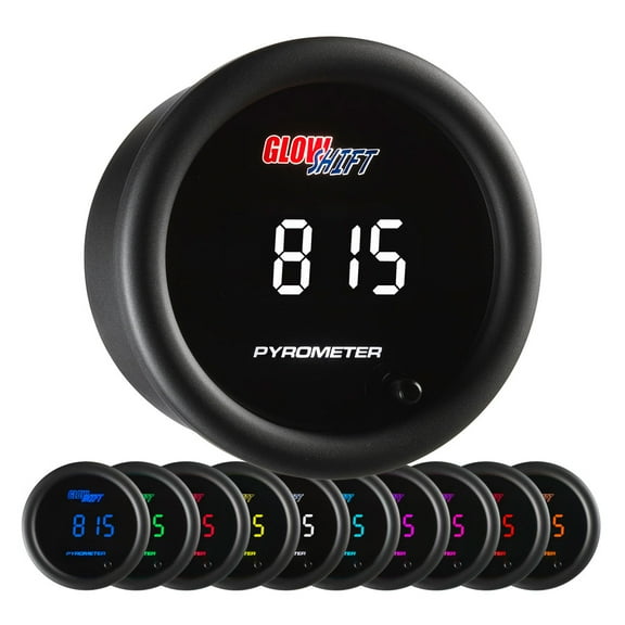 GlowShift | 2-1/16 (52mm) 10 Color Digital Series Celsius Pyrometer Exhaust Gas Temperature Gauge for Cars and Trucks