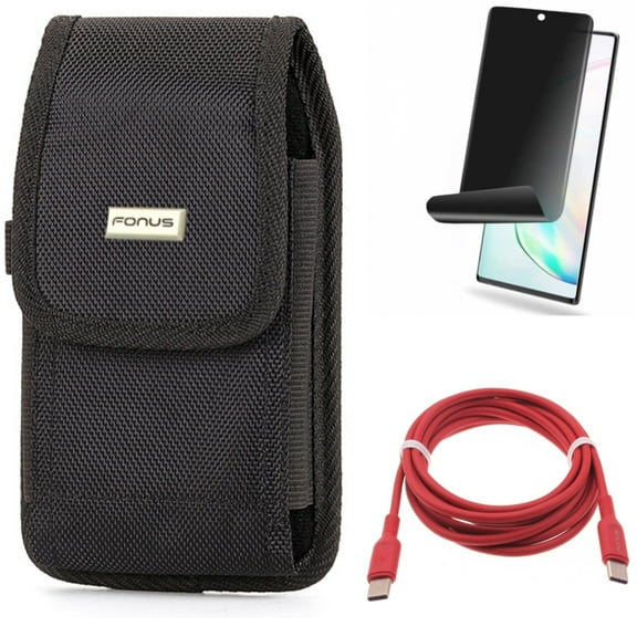 Privacy Screen Protector & Case Belt Clip & Red 6ft Long Cable for Samsung Galaxy Note 20 (6.7") - Combo with TPU Film Anti-Peep & Rugged Holster & USB-C to Type-C PD Fast Charger