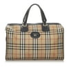 Pre-Owned Burberry Haymarket Check Travel Bag Canvas Fabric Brown