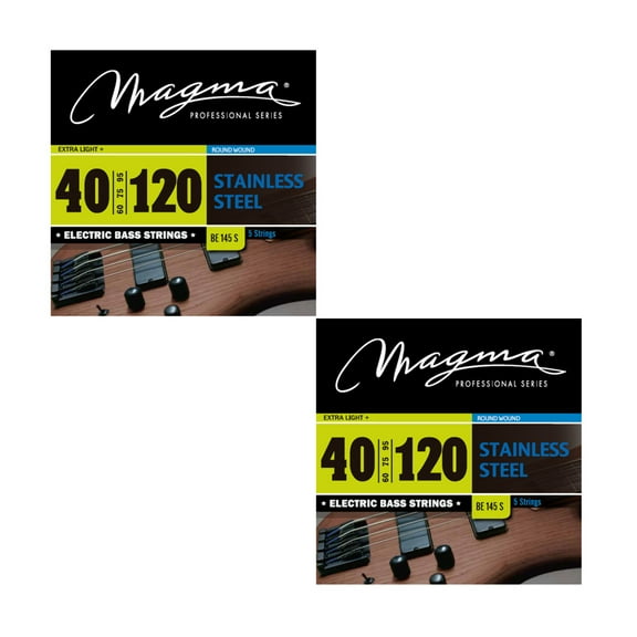 Magma Electric Bass Strings Extra Light - Stainless Steel Round Wound - Long Scale 34" 5 Strings Set, .040 - .120 (BE145S)