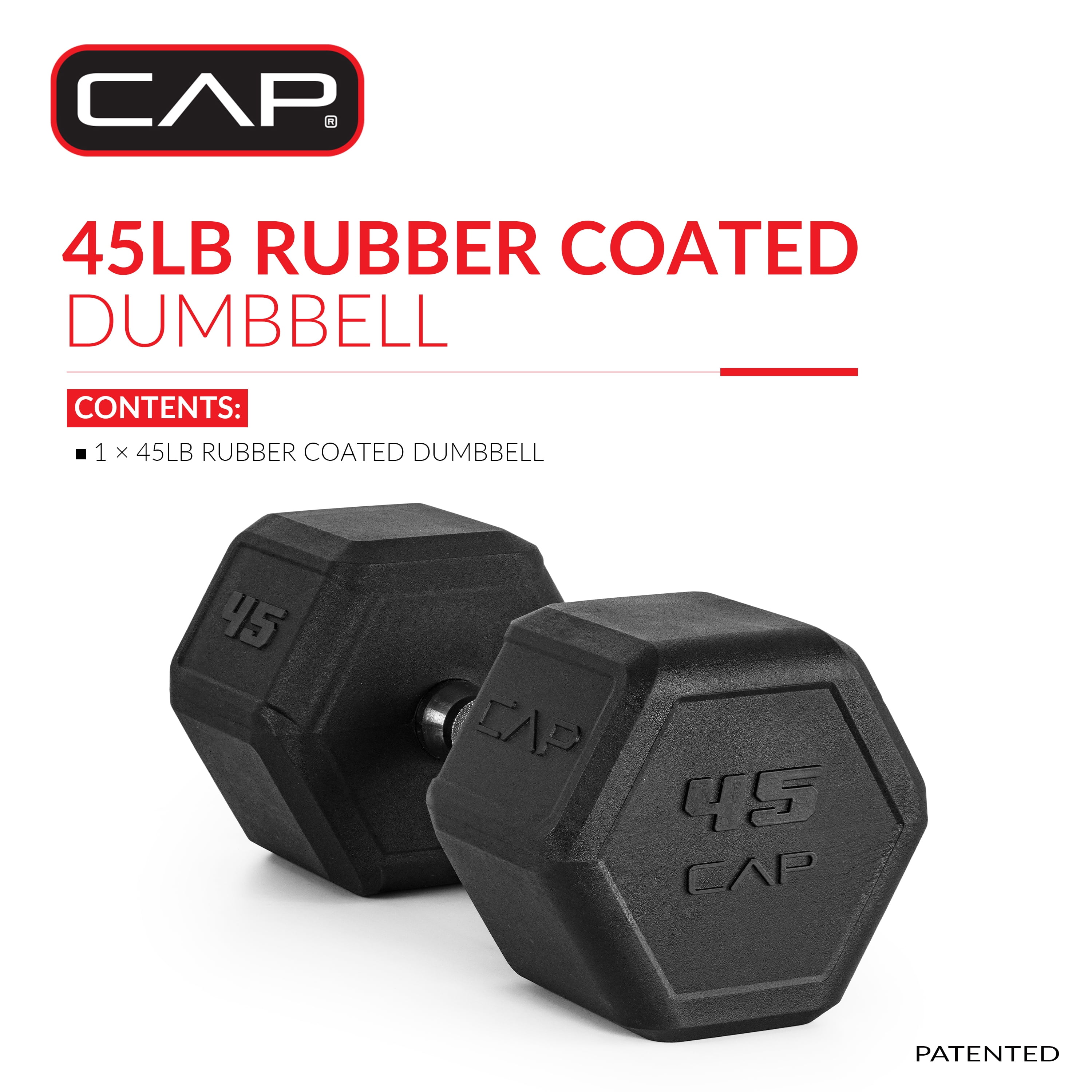 CAP 45 lb Rubber Coated Hex Dumbbell with Contoured Handle