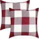 thumbnail image 1 of KAIYANG Fundas de almohada a cuadros de 4 piezas, fundas de almohada de lino cuadradas de estilo rústico de 18 pulgadas (rojo y blanco), 1 of 5