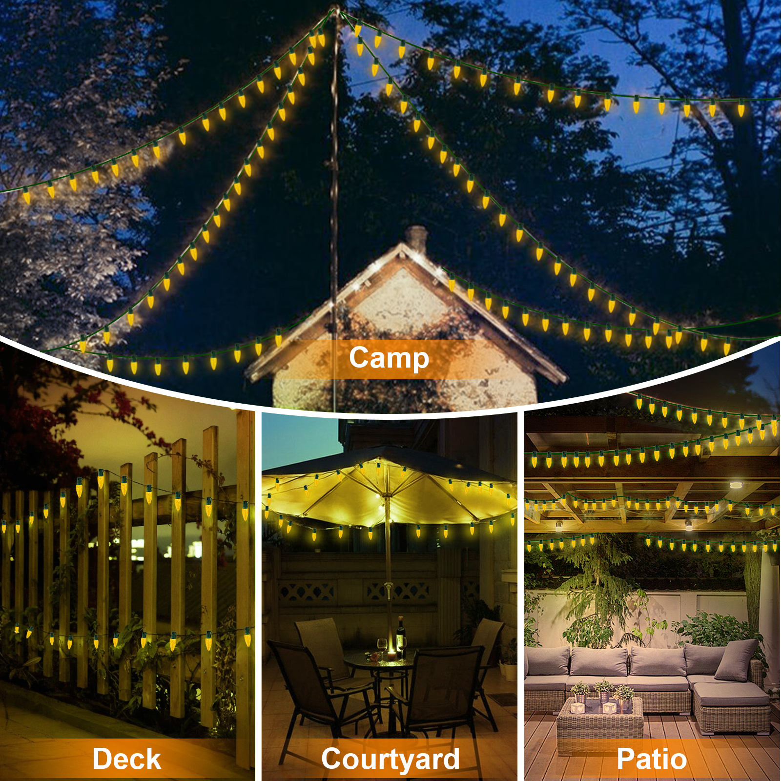 LAMPHOME Yellow C9 Christmas String Light Outdoor, 25FT Shatterproof LED for House Rooflines & Pathways, Connectable Waterproof Vintage Christmas Light for Tree, Yard, Patio, Porch, Garden