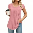 thumbnail image 2 of Women'S Tops Casual, Tunic Dressy Summer Short Sleeve Shirts Loose Fit Pleated Boho Top Womens Casual Ladies Tops And Blouses Work For Women Shoulder Tops Plus Tank Tops (M, Pink) ZMTing, 2 of 4