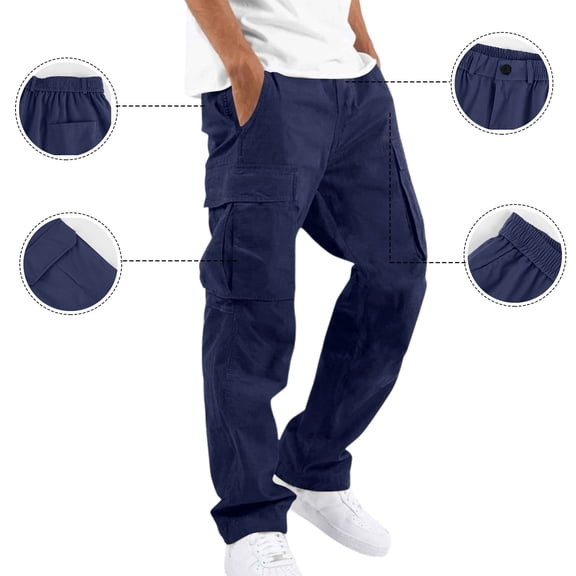 GrmtClth Men's Cargo Pants Straight Leg Relaxed Fit Drawstring Tactical Work Pants Outdoor Hiking Dark Blue M