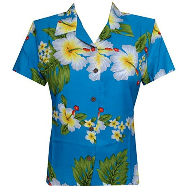 Alvish Hawaiian Shirts10A Women Hibiscus Flower Aloha