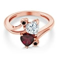 thumbnail image 3 of Gem Stone King 18K Rose Gold Plated Silver White Moissanite Red Rhodolite Garnet and Black Diamond Ring for Women (1.55 Cttw, Heart Shape 6MM, Gemstone Birthstone, Size 7), 3 of 6