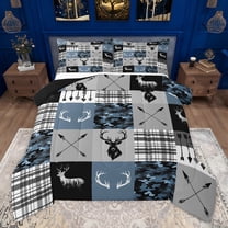Homewish Hippie Rustic Farmhouse Queen Comforter Set, Tribal Western Deer Bedding Sets, Vintage Fashion Style Reversible Bedding Comforter Set, Lightweight Room Decor, 3 Pieces