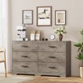 thumbnail image 4 of Commode Double à 6 Tiroirs avec Poignées en Métal, Grand Armoire de Rangement en Bois pour Chambre, Salon, Entrée, Chambre de Bébé, Design Moderne Minimaliste, 4 of 8