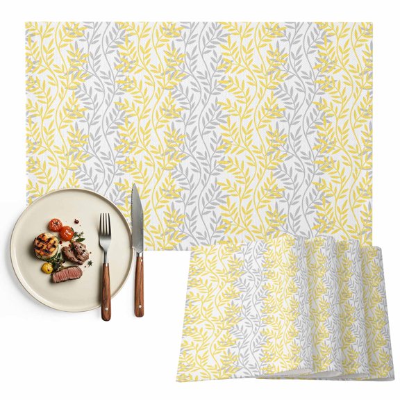 Placemats Set of 4, Leaf Tree Branch Place Mats Yellow Grey Leaves Tablemats Washable Placemat Table Decoration for Kitchen Table Dinner Party Home Decor Indoor Outdoor 13x19 Inch