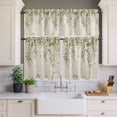 thumbnail image 4 of 3 Piece Kitchen Curtains and Valances Set Watercolor Floral Cafe Curtains 24 Inch Length Spring Leaves Flowers Botanical Beige Valance & Tier Curtain for Living Room Bedroom Window 54"x18"+27"x24"*2, 4 of 6