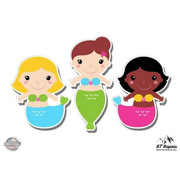 Cute Mermaids - 2" Each Vinyl Stickers - For Car Laptop I-Pad Phone Helmet Hard Hat - Waterproof Decals