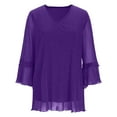 thumbnail image 4 of CheerKidz Women Ruffled Glitter 3/4 Sleeve Elegant Collar Double Layer Mesh Blouse Party Wear Comfortable Lightweight Fashionable Trendy Womens Tops(Purple,L), 4 of 5