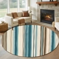 thumbnail image 2 of Turquoise Beige Large Area Rugs for Bedroom Living Room, Soft Non Slip Carpet Bedside Rug, Boho Vertical Stripes Bohemian Retro Round Floor Cover Kitchen Accent Rug 7' for Dining Room/Office, 2 of 9