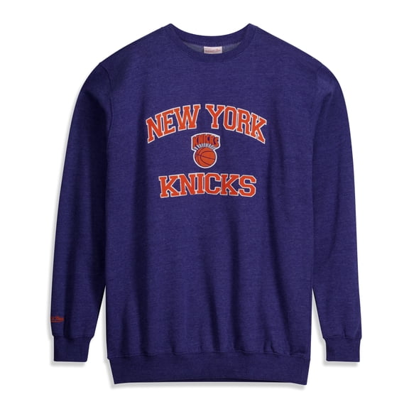 Men's Mitchell & Ness Heather Blue New York Knicks Hardwood Classics Big & Tall Crewneck Sweatshirt
