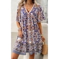 thumbnail image 2 of Baywell Women's Dress Bohemian Summer V Neck Short Sleeve Lace Floral Printed Casual Beach Flowy Babydoll Dress Mini Dresses, 2 of 8