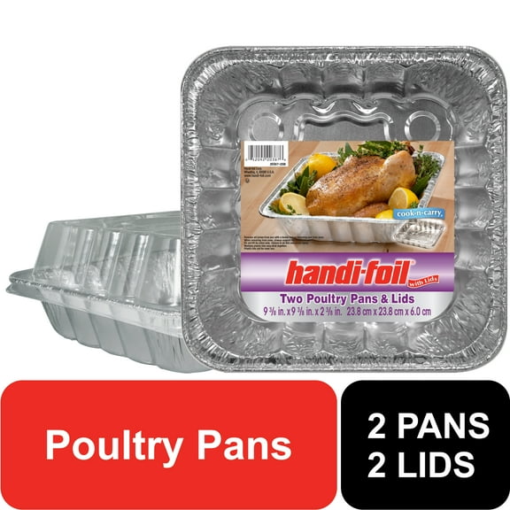 Handi-Foil Square Aluminum Poultry Pans w/ Lids, 2 Count