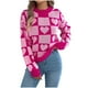 thumbnail image 2 of Suéter de cuello redondo para mujer, jersey de cuello redondo con cuadros contrastantes y forma de corazón, suéter de moda para mujer, top acrílico, 2 of 8
