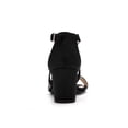 thumbnail image 3 of BLISSFUL STEP Women's Open Toe Cross Strap Mid Block Heel Sandals Black 5, 3 of 8