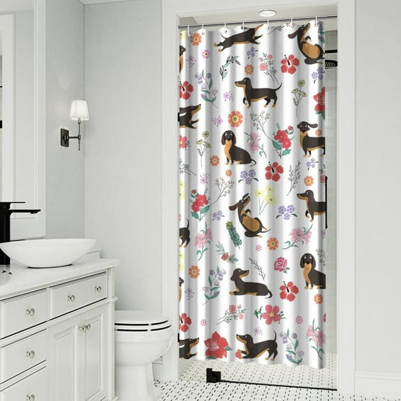 Dachshunds with Flowers Shower Curtain 36"x72" ,Bathroom Decorative Shower Curtains Set with 12 Hooks,Modern Waterproof Washable Shower Curtain