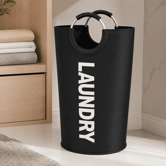95L Large Foldable Laundry Hamper with Handles, Collapsible Laundry Basket for Clothes Storage, Black