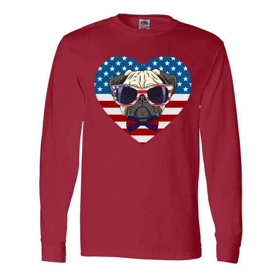 Inktastic Pug Dog Patriotic US Flag Heart Long Sleeve T-Shirt